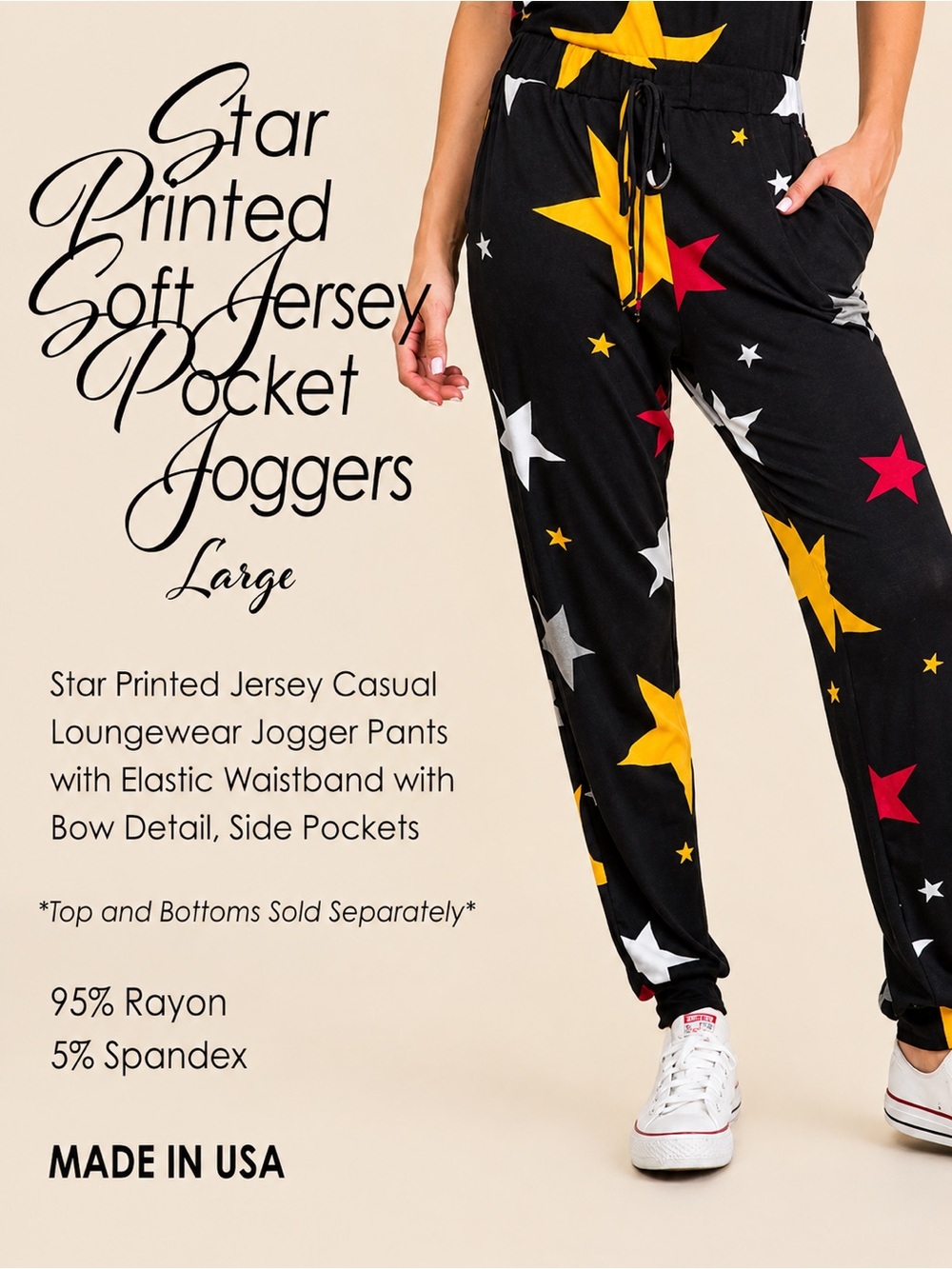 Star Printed Soft Jersey Pocket Joggers NEW